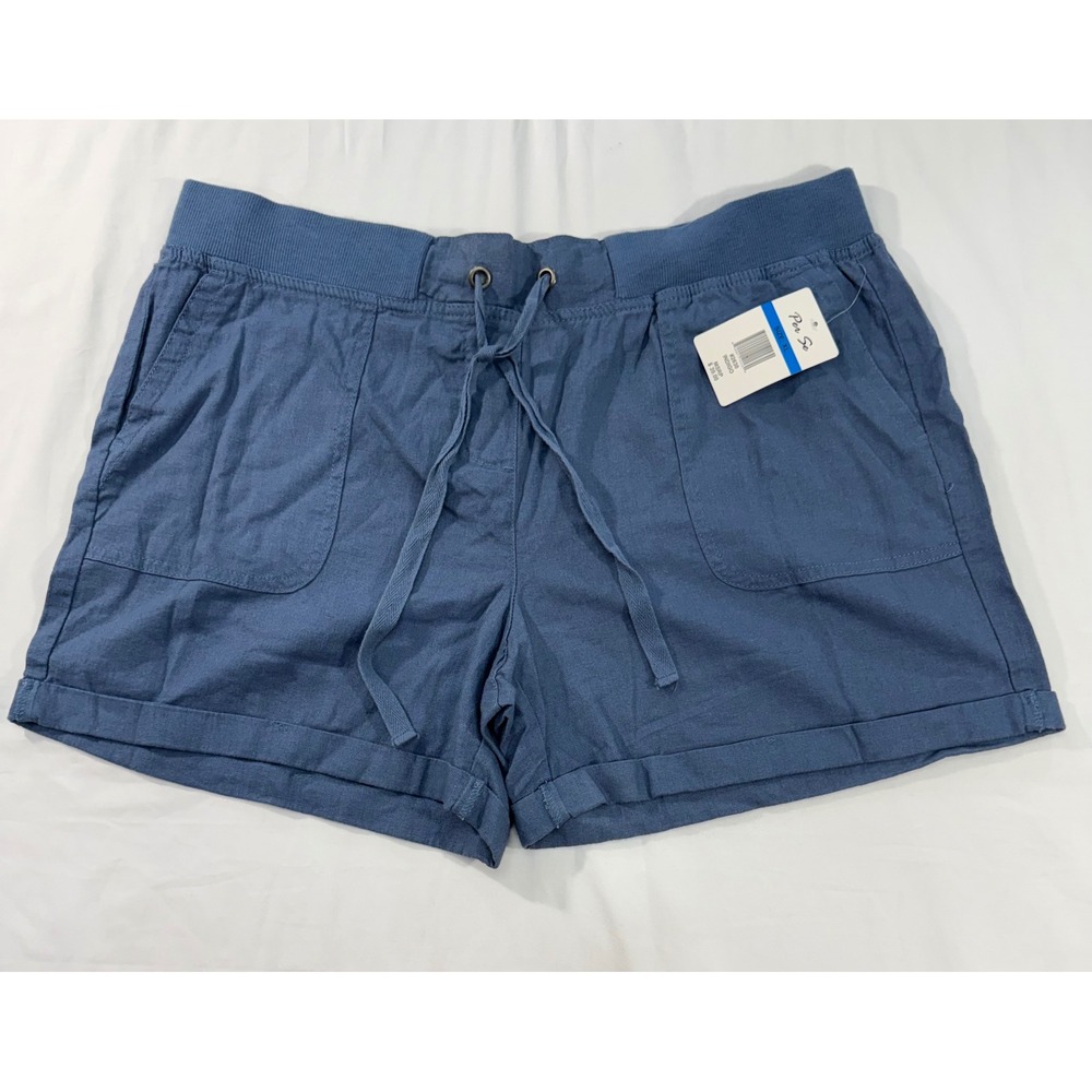Per Se Indigo Blue Linen Blend Drawstring Shorts XL NWT 2630